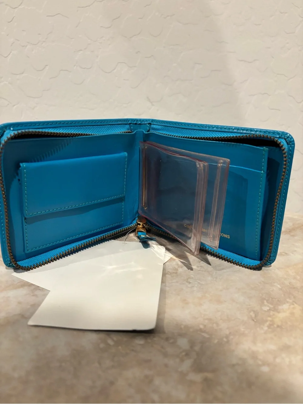 Comme De Garçon Bright Turquoise Zip Around Wallet
